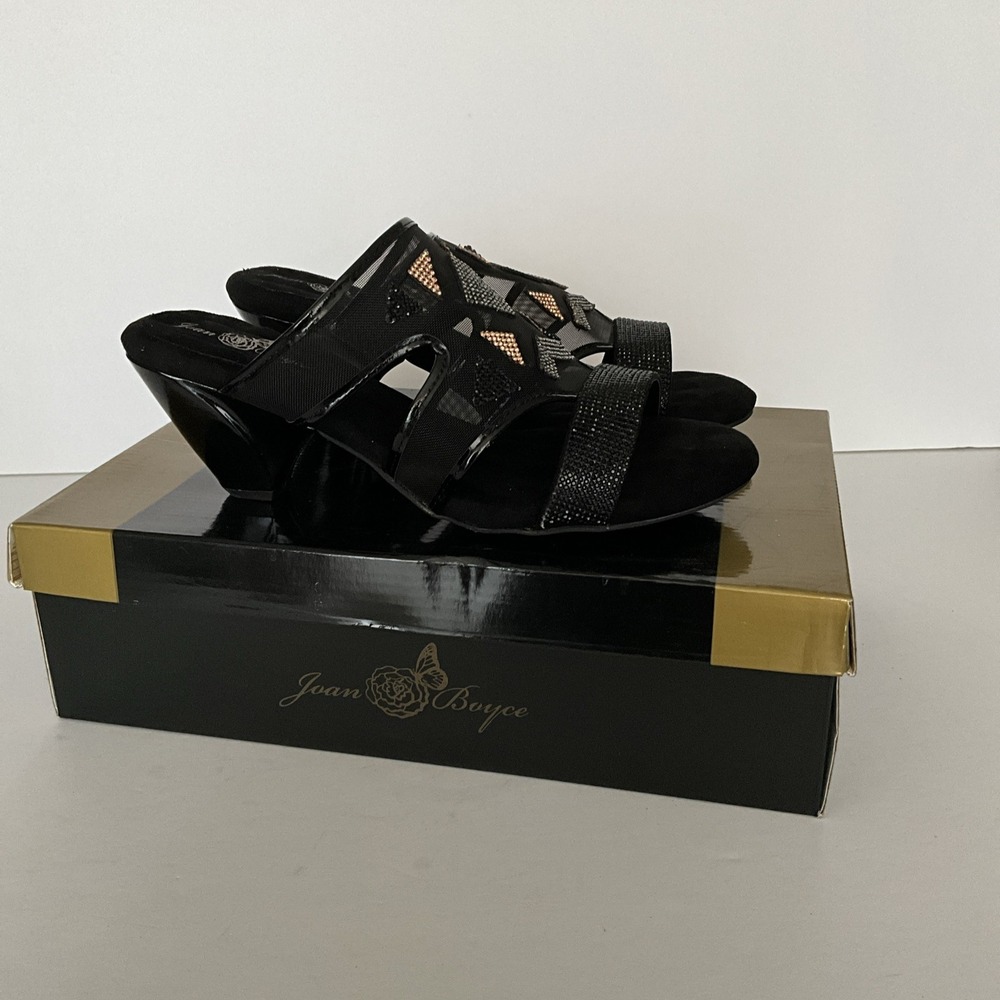 Joan Boyce Sandals Rhinestone Studded Mesh Heels Slide Party Casual Size 8‎ Wide
